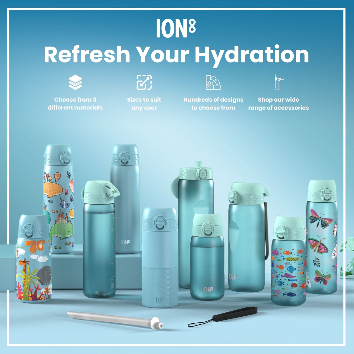 Leak Proof Kids Water Bottle, Recyclon, Sharks, 350ml (12oz)