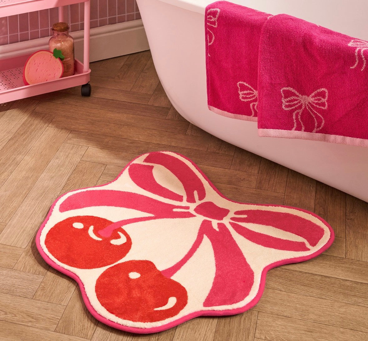 Cherry bow print bath mat - Preorder