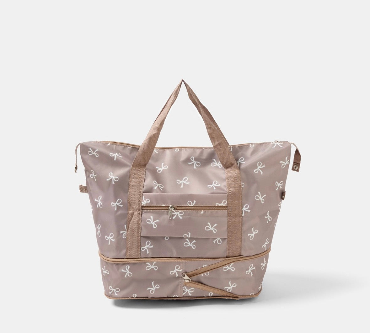 Bow Print Overnight Weekend Travel Bag - Mink/Cream