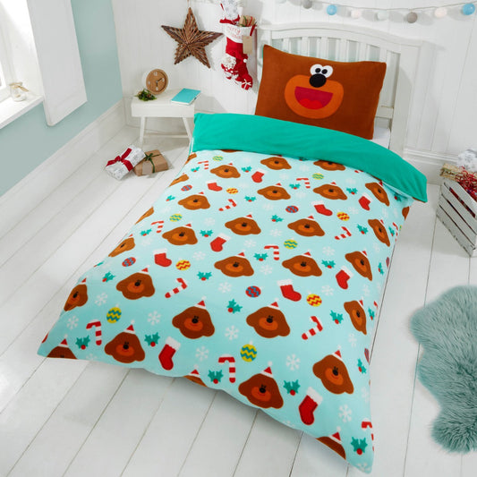 Kids Hey Duggee Christmas Decor Fleece Duvet Cover Set - Single