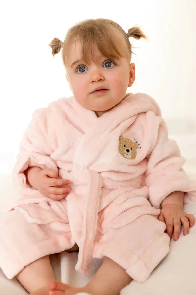 COZY Bear Hooded Dressing Gown Bear Ears - Pink