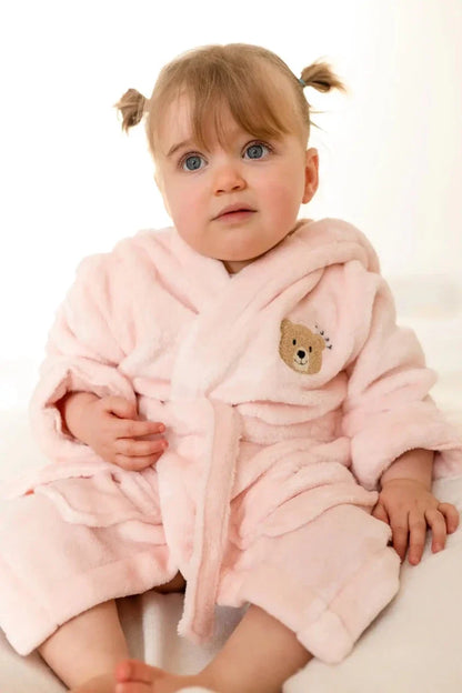 COZY Bear Hooded Dressing Gown Bear Ears - Pink