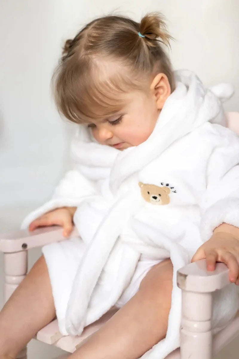 COZY Bear Hooded Dressing Gown Bear Ears - White
