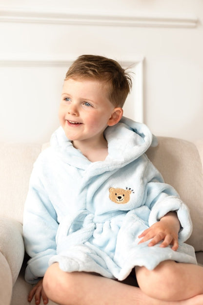 COZY Bear Hooded Dressing Gown Bear Ears - Blue