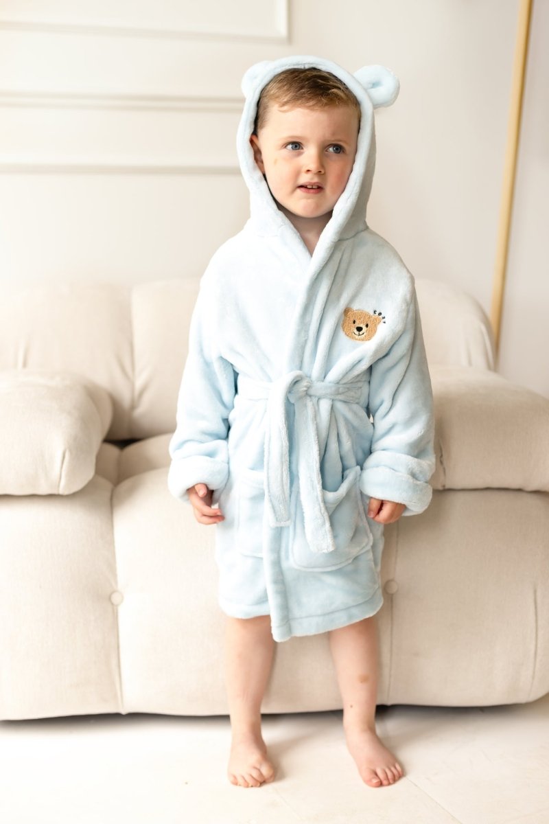 COZY Bear Hooded Dressing Gown Bear Ears - Blue