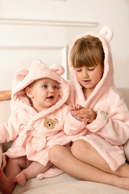 COZY Bear Hooded Dressing Gown Bear Ears - Pink