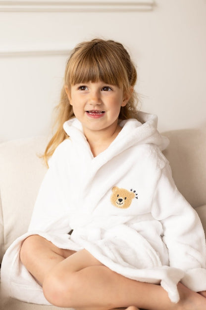 COZY Bear Hooded Dressing Gown Bear Ears - White