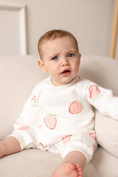 The Strawberry Boucle Wrap Baby Grow Romper