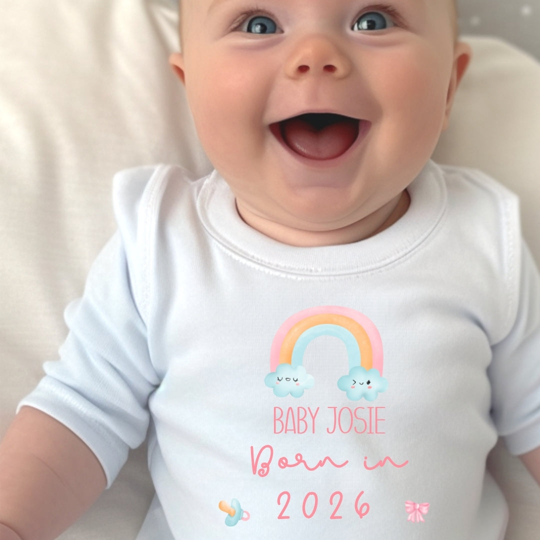 Personalised Born in 2026 Rainbow Outfit