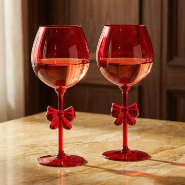 Red bow wine glasses (2 pack) - preorder