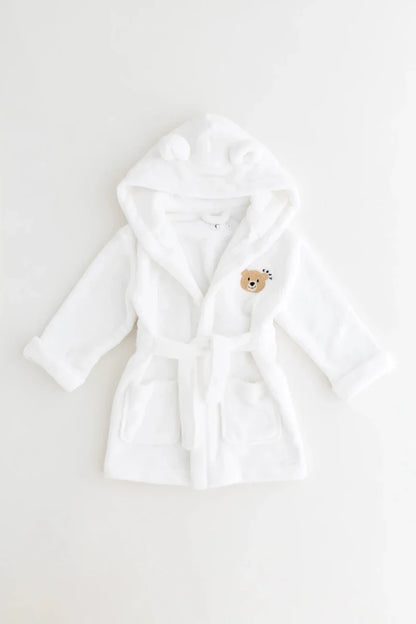 COZY Bear Hooded Dressing Gown Bear Ears - White