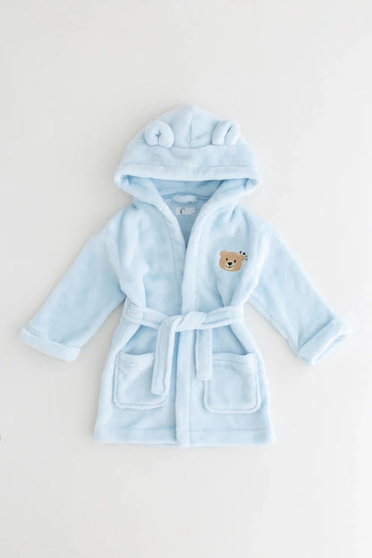 COZY Bear Hooded Dressing Gown Bear Ears - Blue