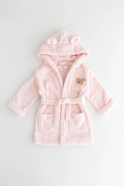 COZY Bear Hooded Dressing Gown Bear Ears - Pink