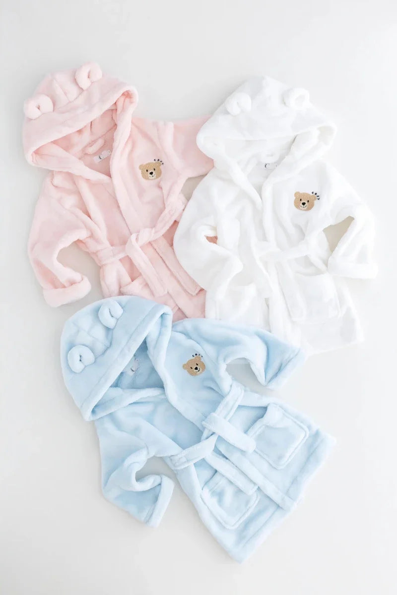 COZY Bear Hooded Dressing Gown Bear Ears - Blue