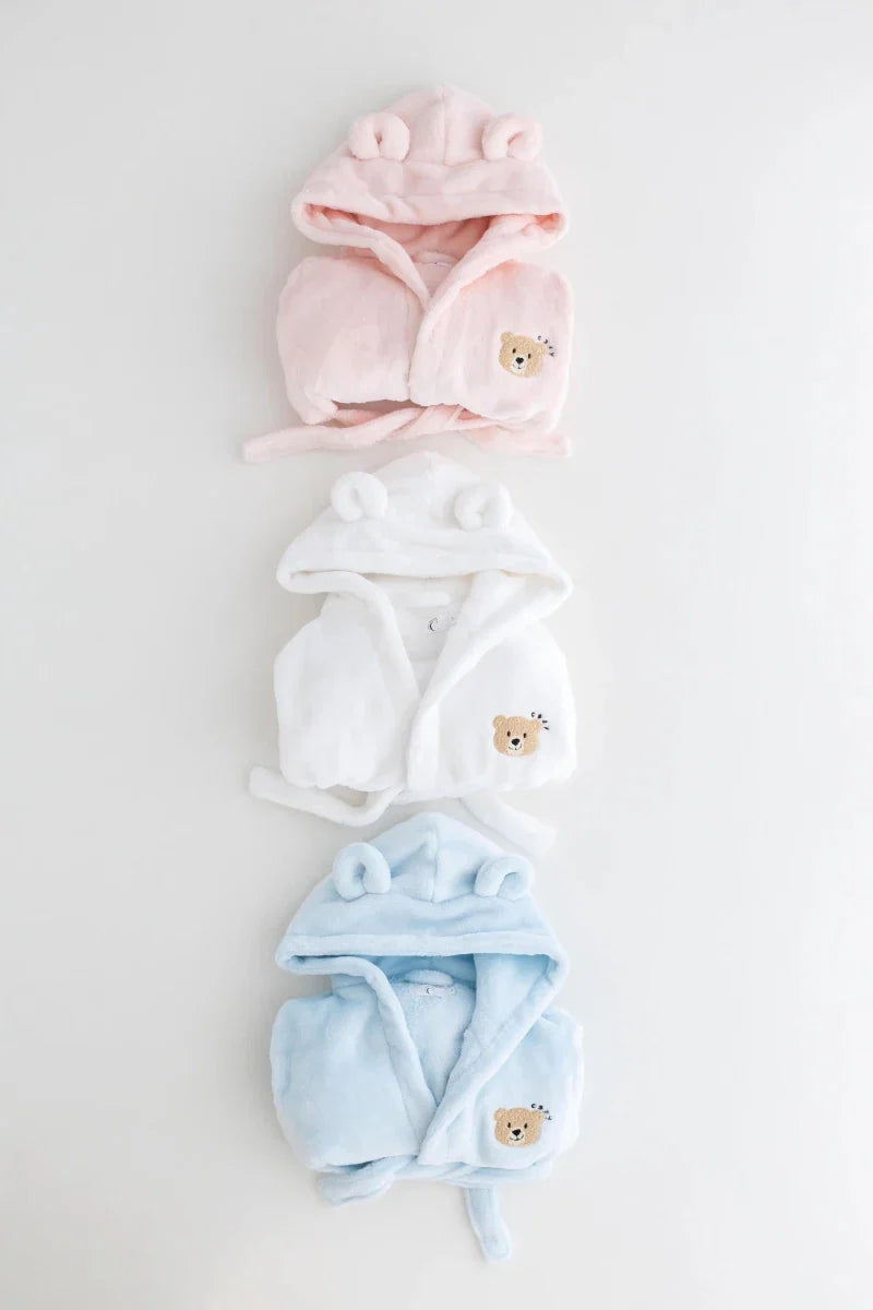 COZY Bear Hooded Dressing Gown Bear Ears - Pink