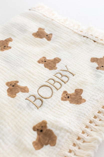 The Bear Muslin Frill Blanket Swaddle