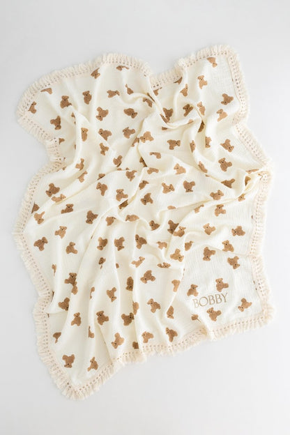 The Bear Muslin Frill Blanket Swaddle