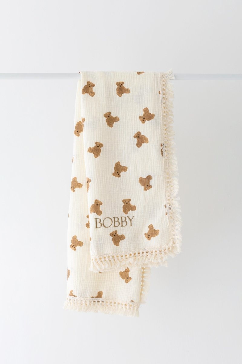 The Bear Muslin Frill Blanket Swaddle
