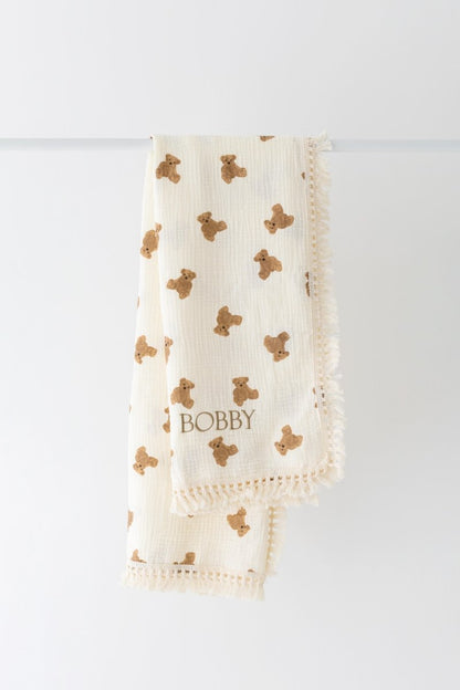 The Bear Muslin Frill Blanket Swaddle