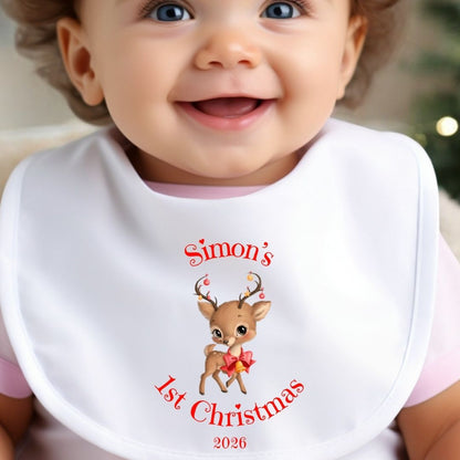 Personalised 1st Christmas Reindeer Baby Vest, Babygrow or Bib, Newborn Xmas Gift