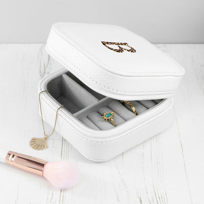 Personalised Animal Print White Travel Jewellery Case