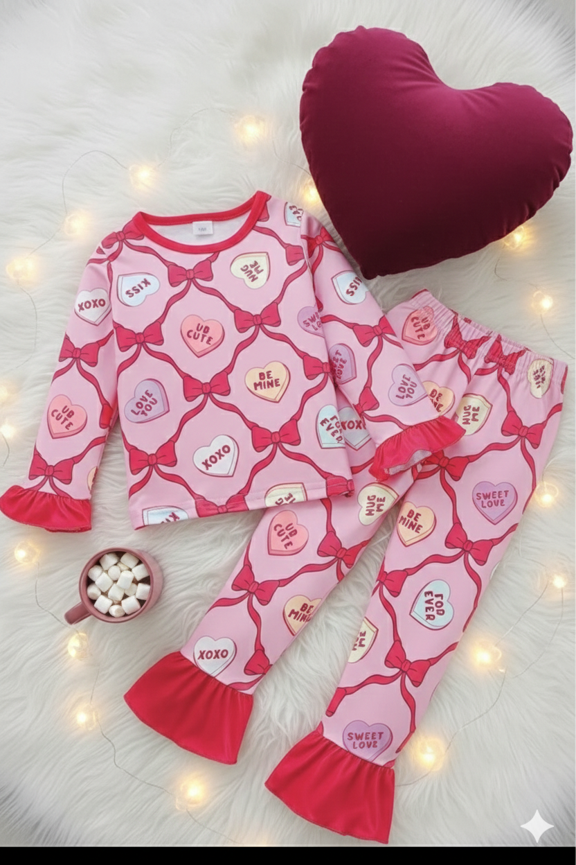 Hot pink love heart pyjamas