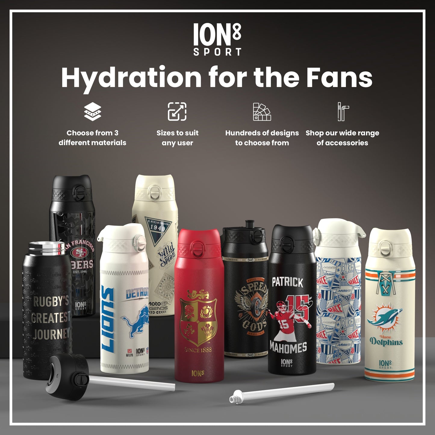 Lions X ION8 Insulated Steel Water Bottle, British & Irish Lions, Crest, 750ml (24oz)