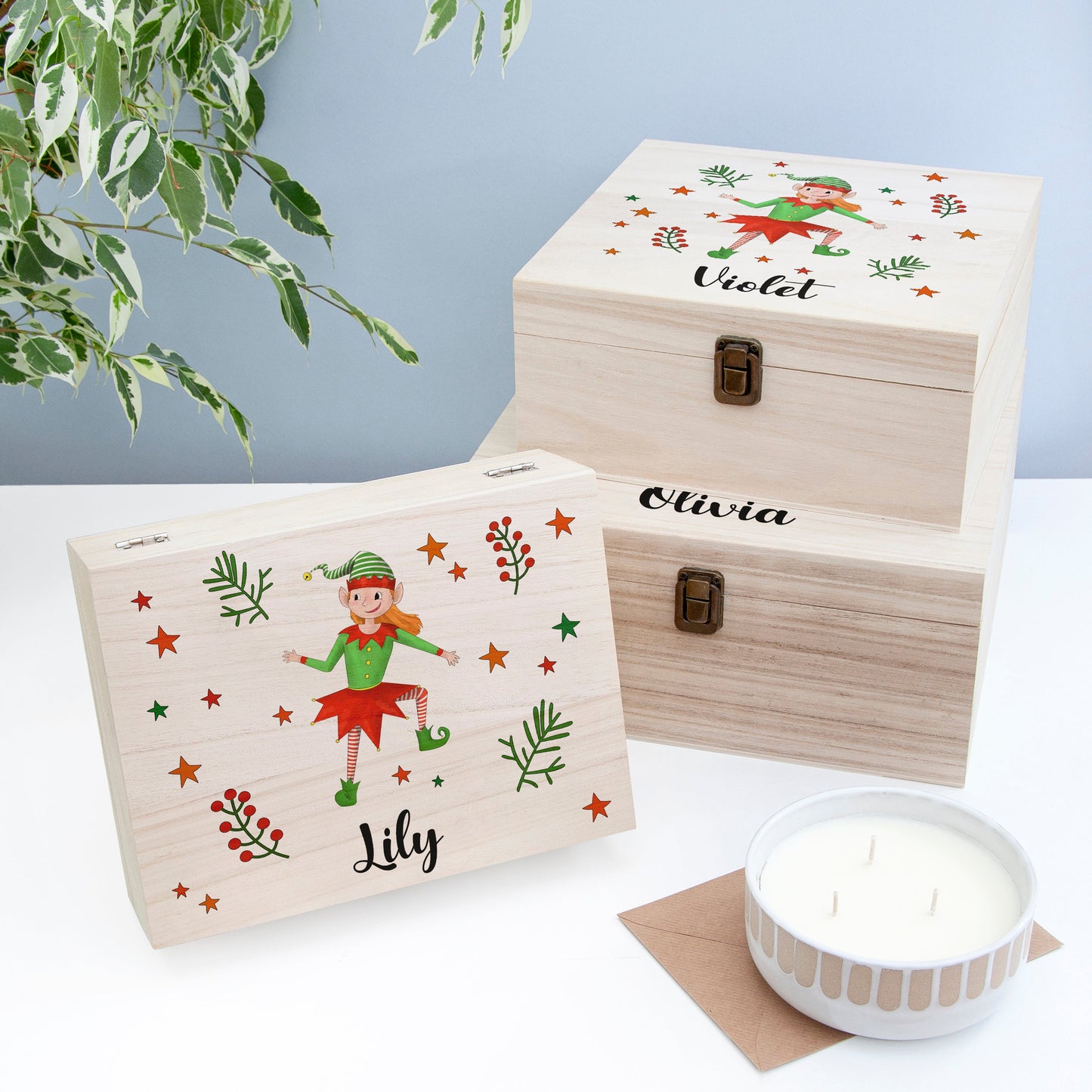Personalised Girl Elf Christmas Eve Box
