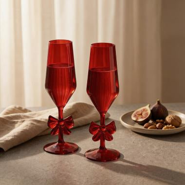 Red bow flute glasses (2 pack) - Preorder