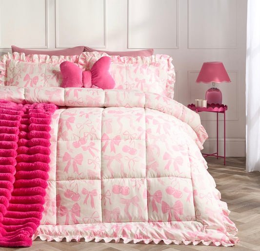 Pink Bow Frill Bedding Duvet Set