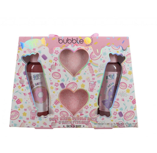 Bubble T trio set bubble bath, body wash & bath fizzers set