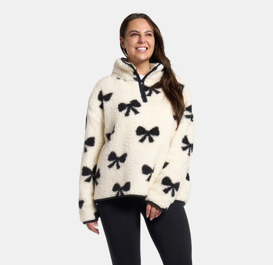 Teddy Bow Print Half Zip Fleece