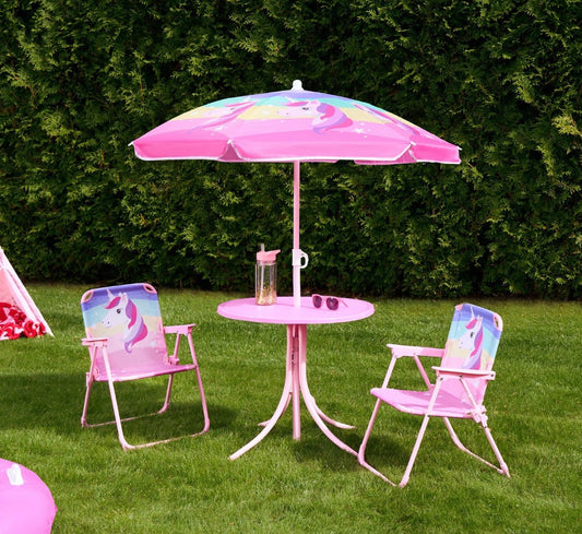 Kids Unicorn Print Bistro Set with Parasol