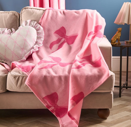 Bow print pink throw