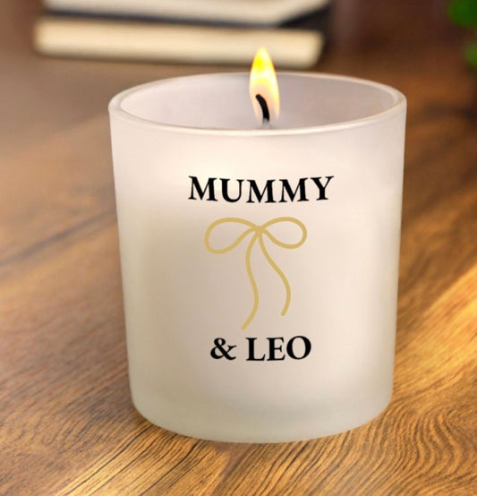 Personalised Black & Gold Bow Frosted Candle