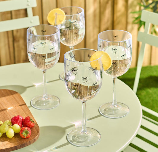 Bow Print Plastic Wine Glasses - 4 pack