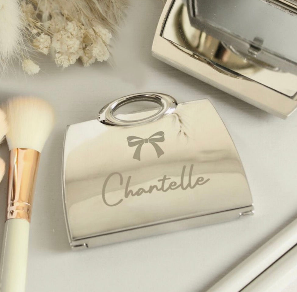 Personalised Bow Handbag Compact Mirror