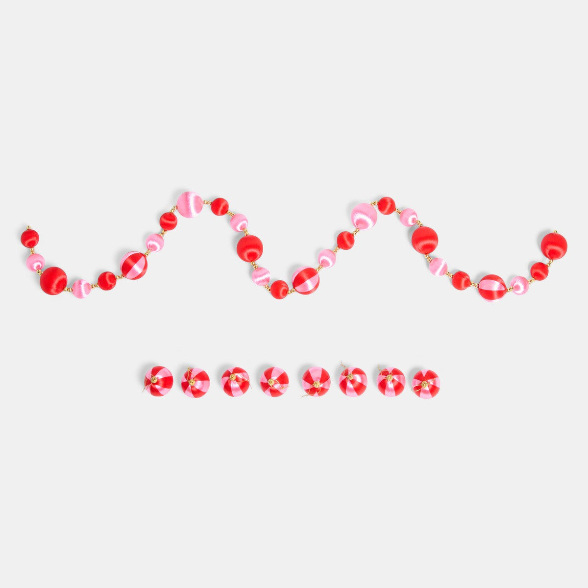 8 Pack Striped Baubles & Garland Set