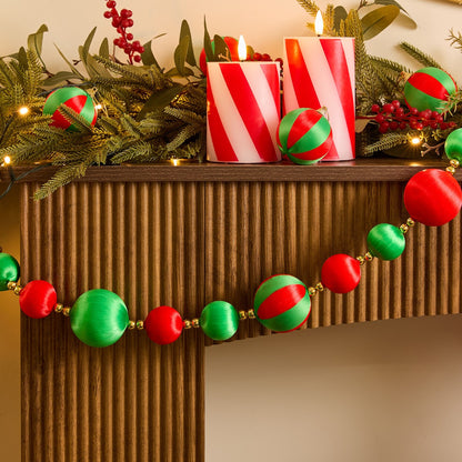 8 Pack Striped Baubles & Garland Set