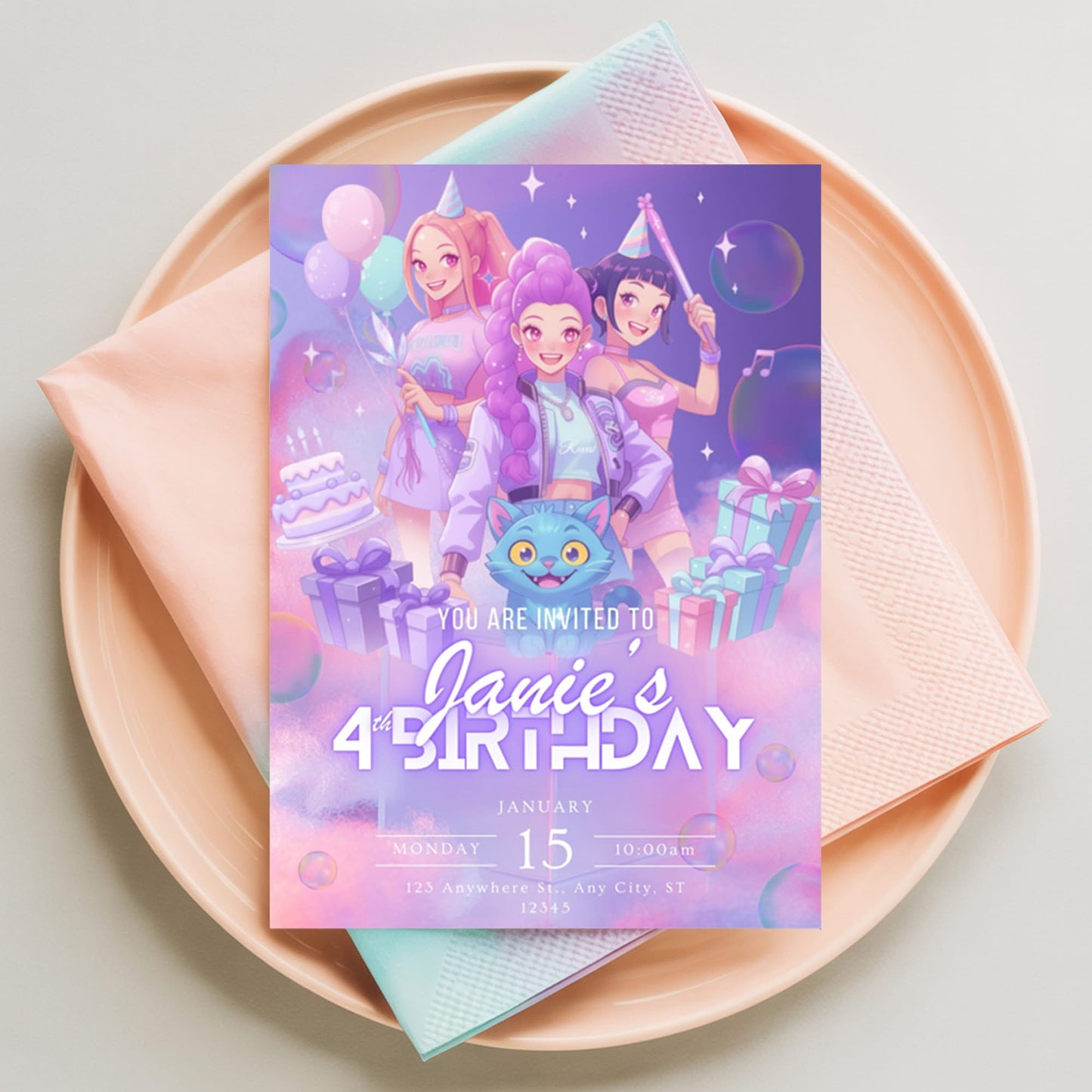 Personalised Kpop Demon Hunters Birthday Invitation - Digital Download