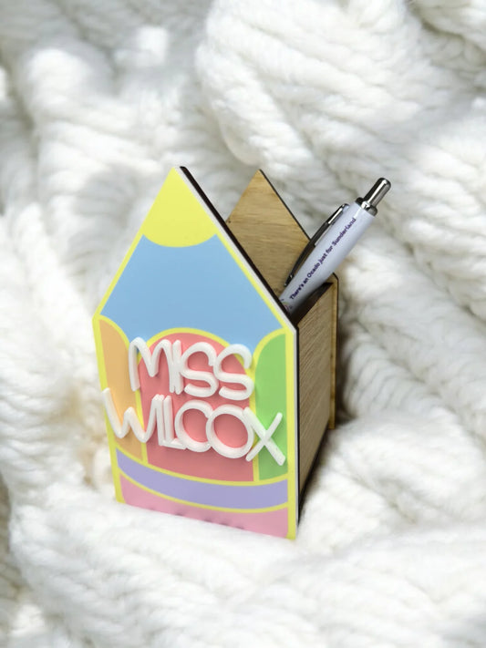 Personalised Oak Teachers gift pencil pot