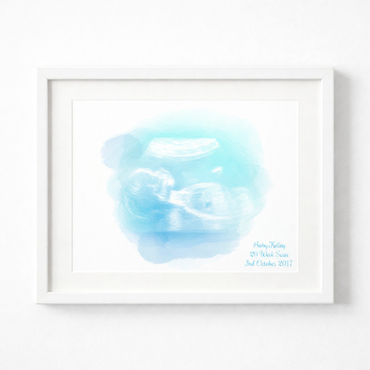 Personalised Water colour baby scan print