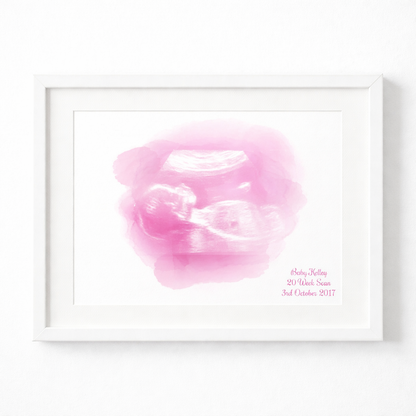 Personalised Water colour baby scan print