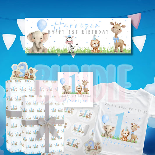 Personalised safari birthday bundle large