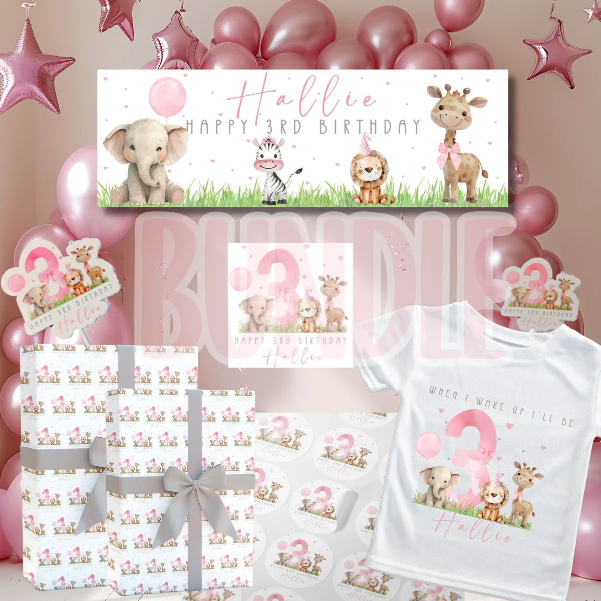 Personalised safari birthday bundle large