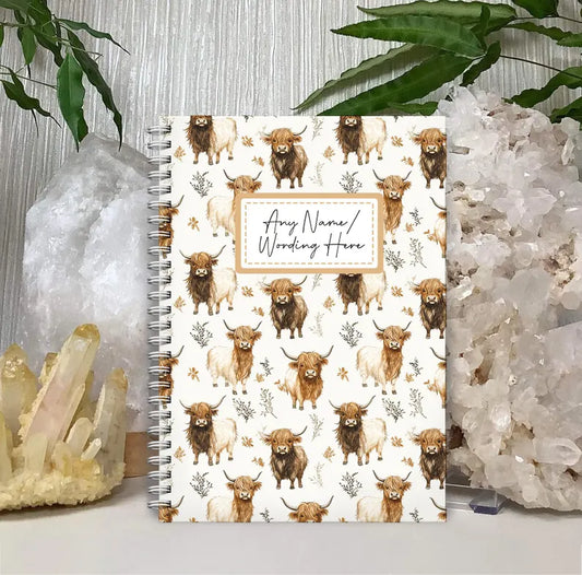 Personalised Highland cow notebook