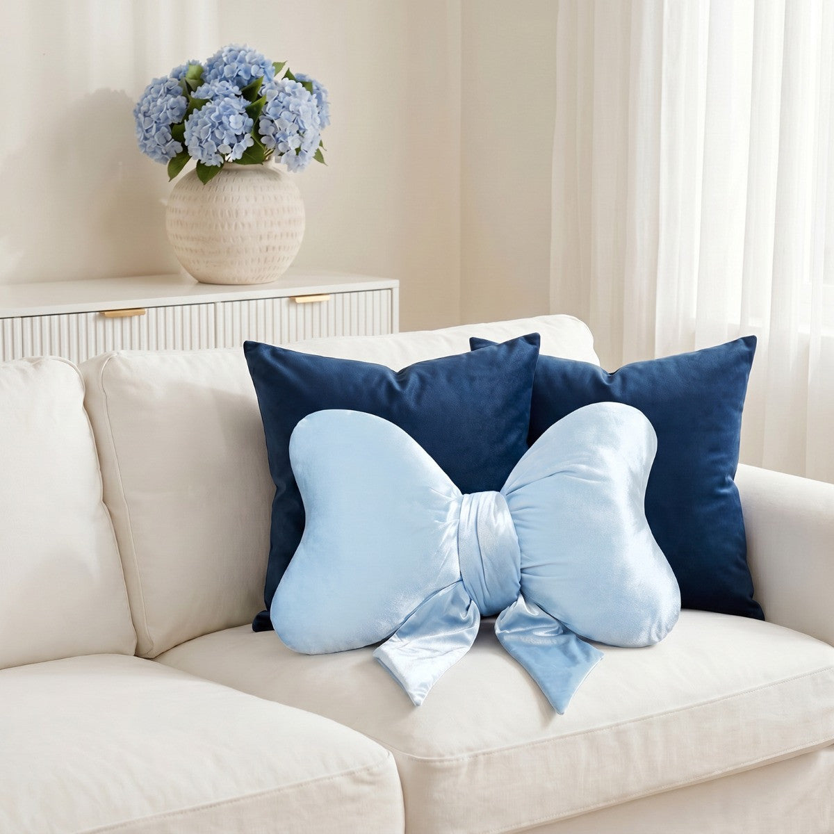 Baby blue bow pillow