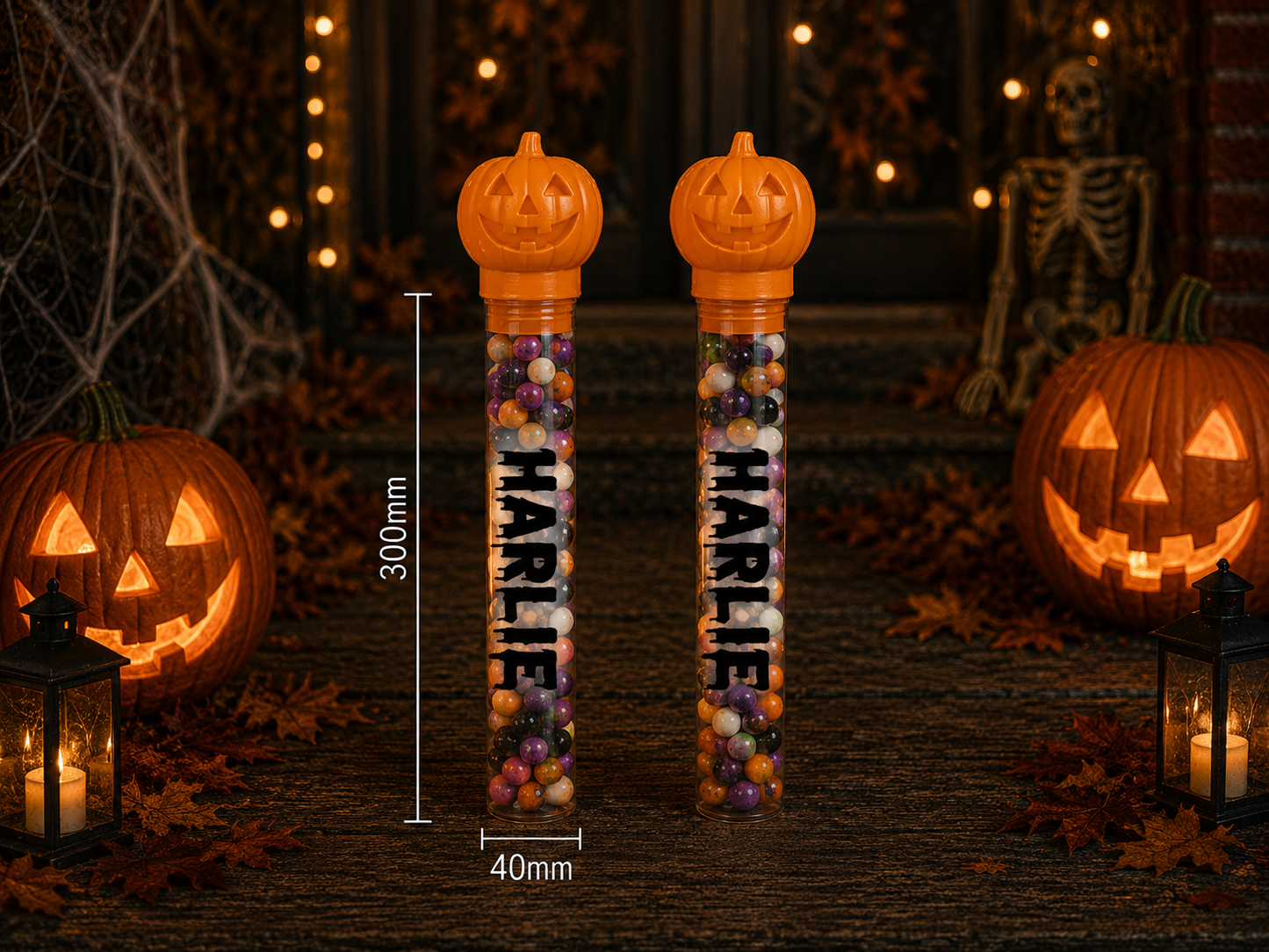 Personalised halloween pumpkin candy tube - preorder