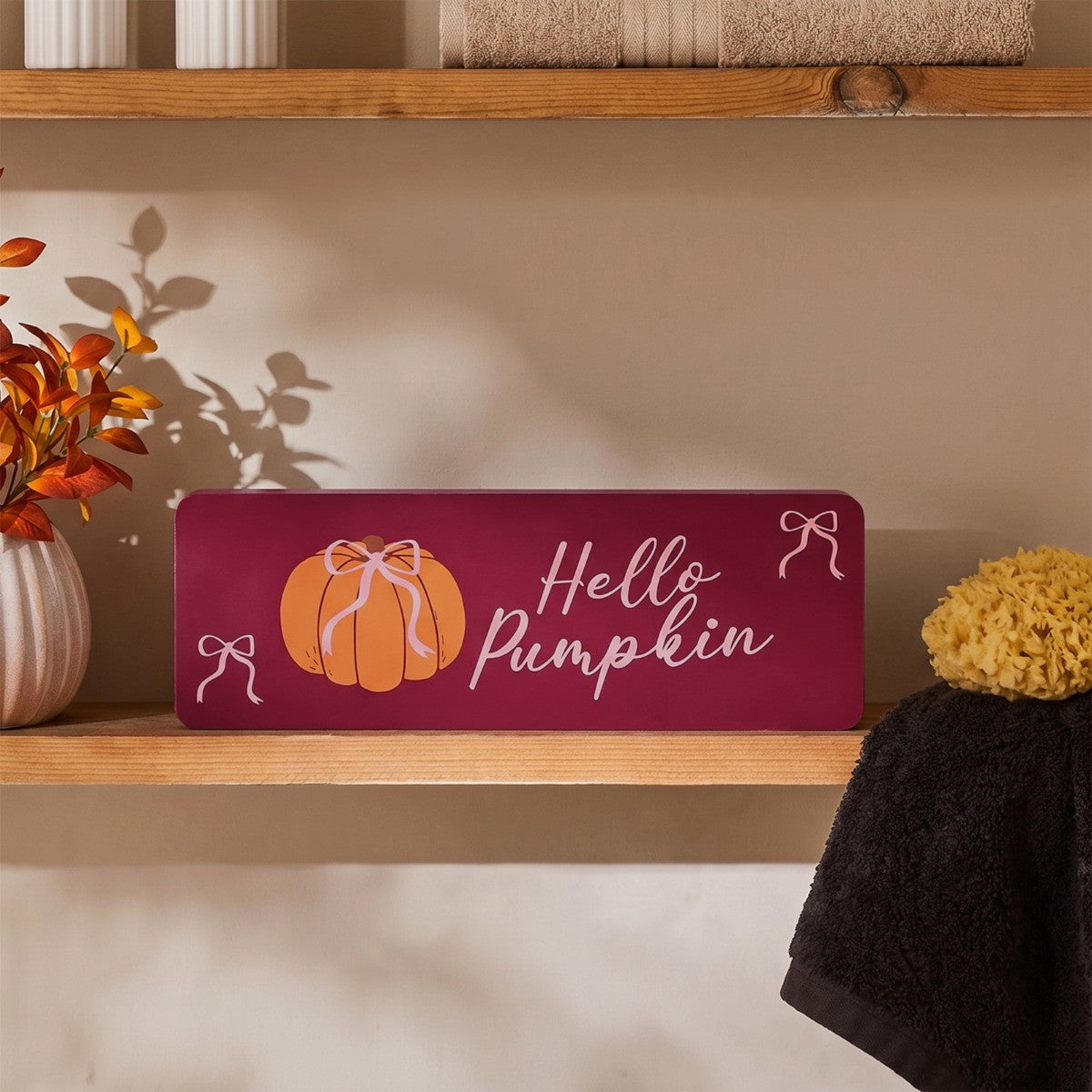 Hello Pumpkin Slogan Ornament - Burgundy