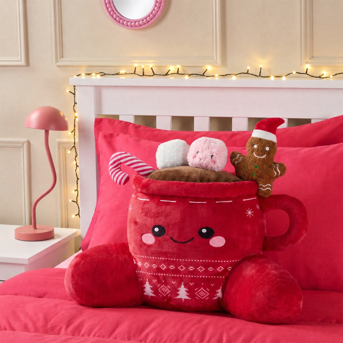 Christmas Hot Chocolate Cuddle Cushion - Red - Preorder